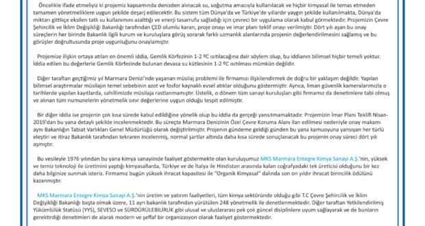 MKS MARMARA KİMYA SANAYİİ AŞ'DEN GEMLİK KAMUOYUNA DUYURU